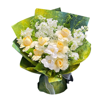 黄恋绿鲜花包装纸褶皱肌理纸