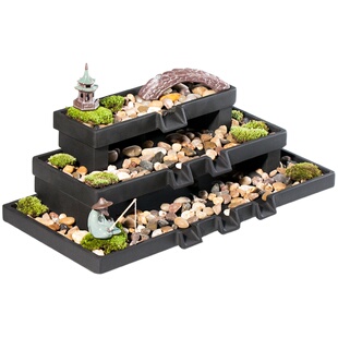 古都简约现代荷花缸石槽鱼缸循环瀑布流水器摆件水景装饰造景配件