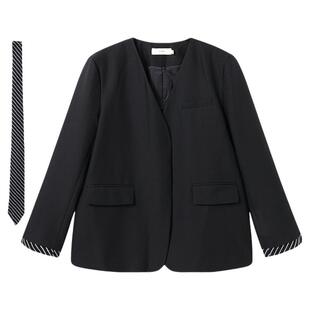 西町村屋通勤感西装女装2025秋季新款条纹拼接设计外套XHAC10750