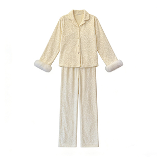 睡衣女冬款加绒加厚新款高级奶油色保暖套装洋气时尚可外穿家居服