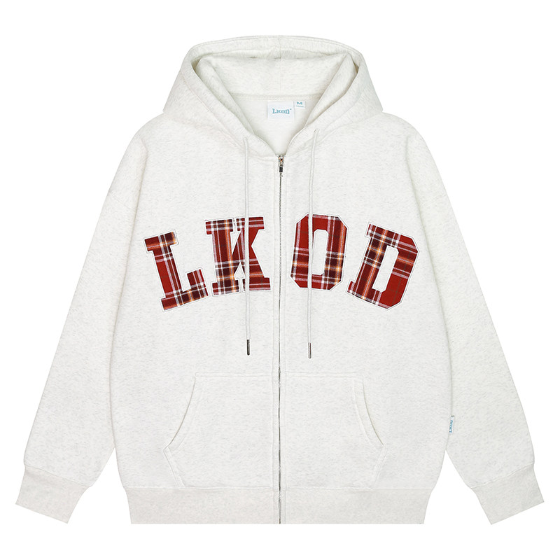 LKOD贴布格子情侣连帽卫衣