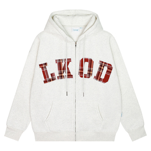LKOD贴布格子情侣连帽卫衣