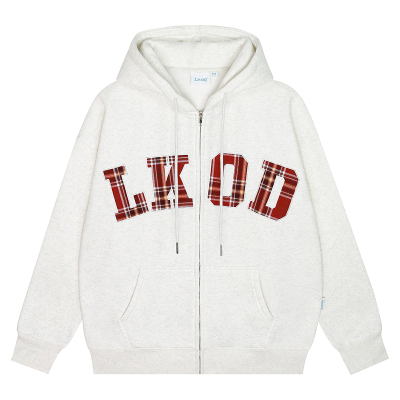 LKOD贴布格子情侣连帽卫衣