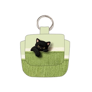 绿色清新治愈系小黑猫便携帆布包通用款充棉防摔耳机收纳袋Z118