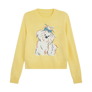 UNIFREE可爱小狗套头毛衣2025年新款时尚百搭复古修身