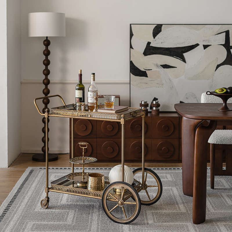 复古法式移动推车沙发边几金属玻璃置物架家用轻奢客厅层架餐车