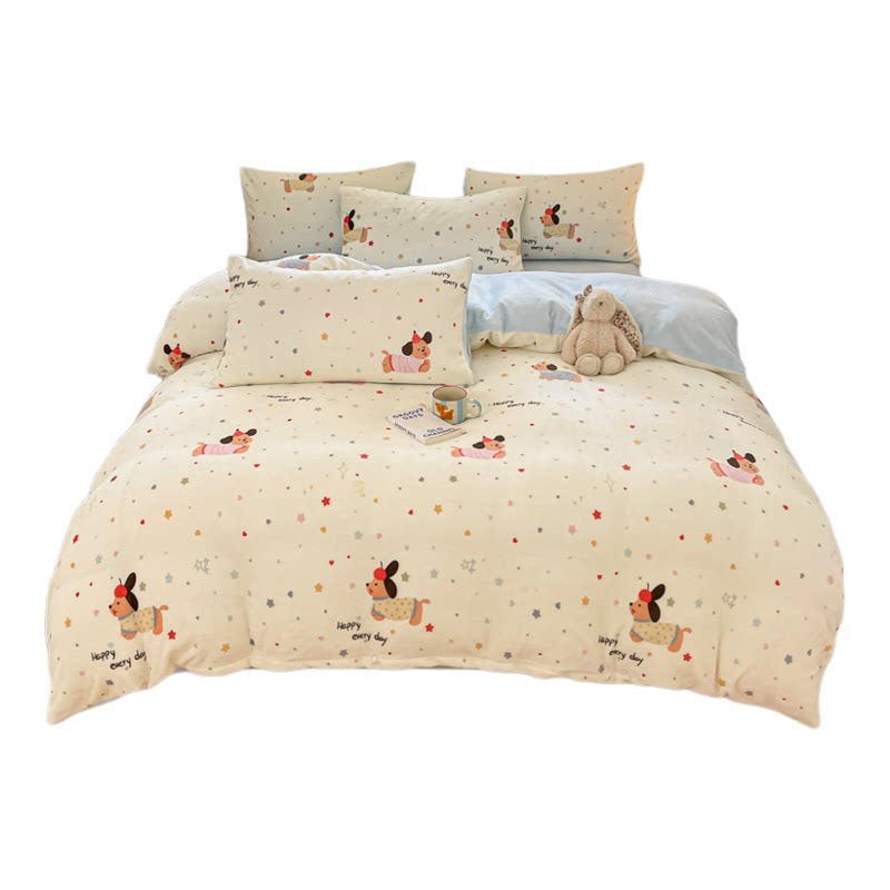 A类冬季牛奶绒加厚四件套加绒被罩床单被套床笠学生宿舍三件套件4