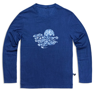 【手绘蜡染长袖圆领】豆制植物蓝染原创手工复古indigo全棉T恤