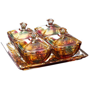 轻奢高档水晶玻璃分格带盖糖果盒水果碟家用客厅过年干果零食盘子