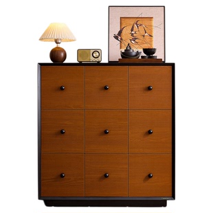 全友家居中古风九斗柜客厅靠墙收纳储物柜复古风卧室床尾置物柜