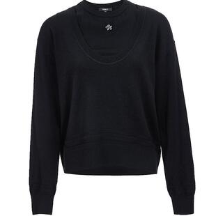 ONLY2026春季新款两件套松弛落肩宽大坑条叠穿两件套毛针织衫女