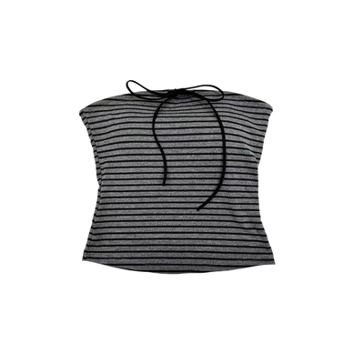 亚文化复古条纹灰色带胸垫抹胸背心蝴蝶结短款y2k亚比无袖小背心