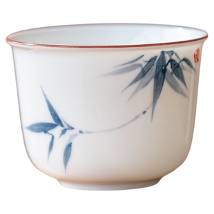 画续白瓷手绘兰花主人杯小品杯功夫茶具单杯陶瓷品茗杯对杯礼盒装