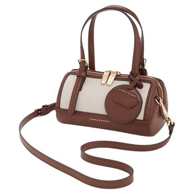 拼色挂饰手提斜挎包波士顿包