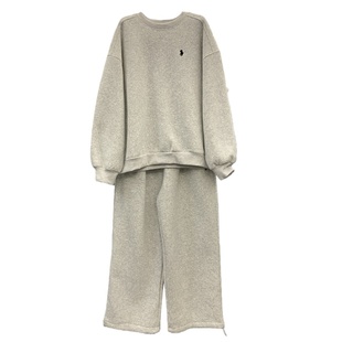 韩系小个子慵懒卫衣套装女宽松显瘦圆领加绒卫衣抽绳阔腿裤两件套