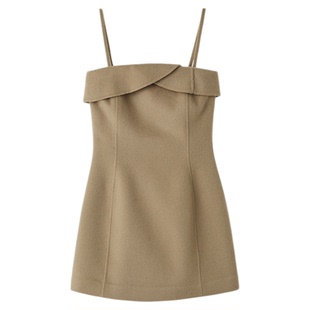 SNIDEL2025秋冬新品优雅纯色收腰抹胸吊带羊毛连衣裙SWFO255036