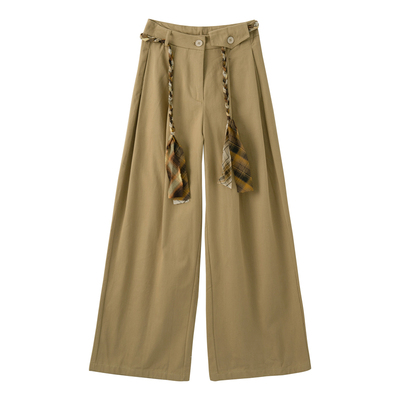 复古卡其色阔腿裤女纯棉直筒裤