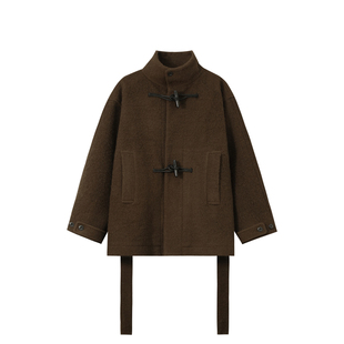 郑买买 法式千金 秋冬款气质高级感绵羊毛牛角扣中长款毛呢大衣女