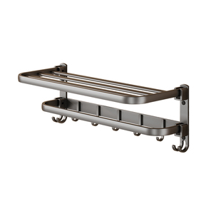 枪灰卫生间浴室晾毛巾架免打孔壁挂式厕所浴巾架太空铝置物架折叠