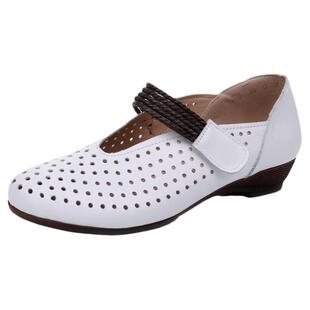 夏季真皮单鞋女软底女鞋皮鞋中老年牛筋底鞋子妈妈镂空凉鞋洞洞鞋