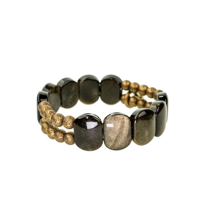 曲尾花天然金曜石情侣款原创手串