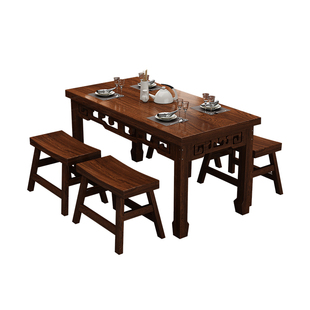 包邮实木岩板快餐桌椅饭店小吃店面馆餐桌碳化火锅烧烤长方形组合