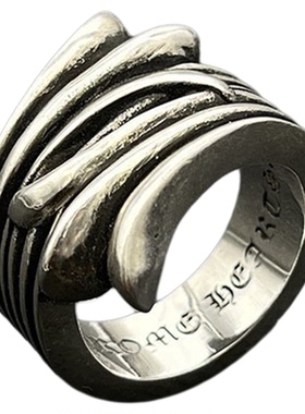 s925纯银克罗伈复古鸢尾花戒指男欧美个性小众嘻哈霸气指环童军花