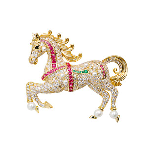高端轻奢生肖马胸针女满锆贝珠百搭小众设计大气别针秋冬通勤配饰