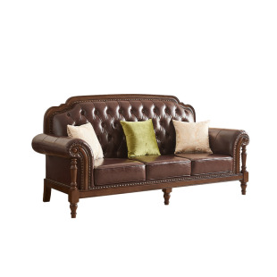 淘美庭美式复古实木真皮沙发头层牛皮123组合简美客厅别墅四人位