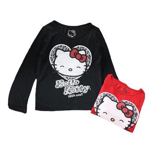 卡通猫儿童秋冬针织上衣+珊瑚绒裤子儿童睡衣套女童家居服特卖