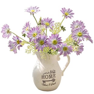 美式乡村手提壶形陶瓷花瓶摆件客厅插花仿真花假花菊花餐桌摆设