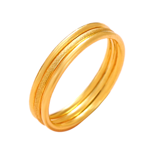 黄金戒指999足金细素圈光面小克重叠戴情侣一对闭口实心纯金女男