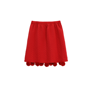 有耳uare原创设计 林中精灵 节日氛围麻花针织夹棉毛球短裙半身裙