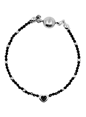 原创黑银爱心黑尖晶磁吸扣手链