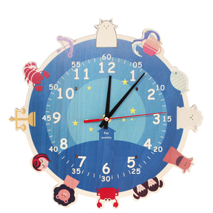 卡通童趣儿童学认时间钟表创意可爱静音卧室木质挂钟十二星座动物