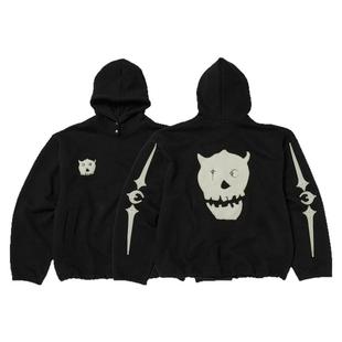 Thug Club 25fw 拼皮鬼脸刺绣金属星月logo排口帽衫卫衣 宽松版型
