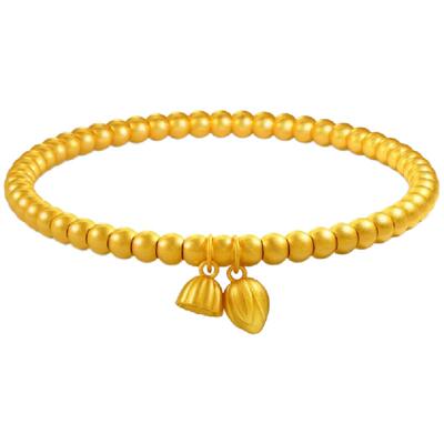 18k黄金手链古法仿真莲蓬手串两世欢福字手饰金色时尚首饰999送礼