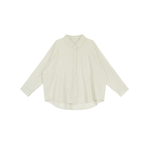 100棉简约韩系条纹水洗防晒开衫安妮森林大码女装夏轻薄衬衫上衣