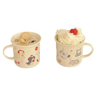 猫狗双全可爱复古家用马克杯办公室奶油色陶瓷咖啡杯情侣杯礼盒装