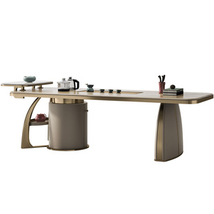 诚骏白蜡木实木茶桌椅组合别墅家用会客家具轻奢天然大理石茶台桌