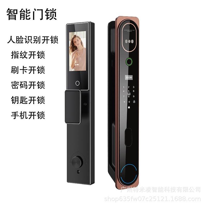 全自动人脸识别可视指纹锁猫眼智能家用防盗门门锁电子密码锁厂家