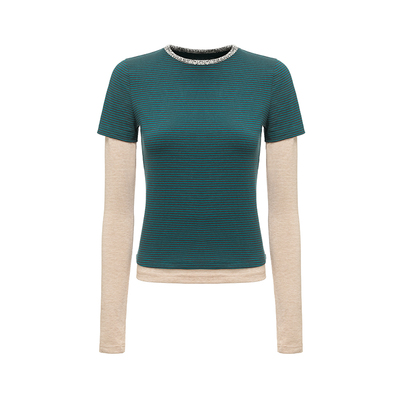 oinimi撞色毛衣领口假两件tee