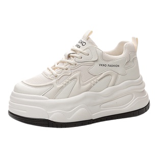 小个子真皮内增高老爹鞋女秋松糕厚底系带低帮小白鞋小码32 33 34