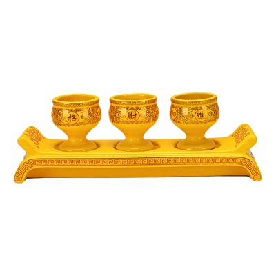 陶瓷财神招财供杯仙家酒杯三连杯