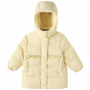 笛莎童装女童羽绒服冬季新款儿童女孩宝宝中长款外套洋气压花加厚