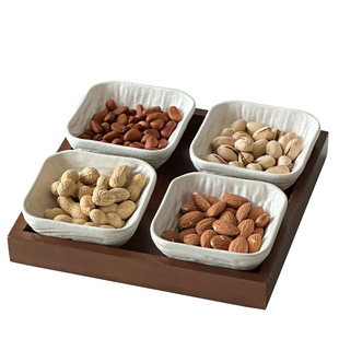 创意岩石纹陶瓷干果盘分格水果盘家用客厅茶几茶点盘零食小吃托盘