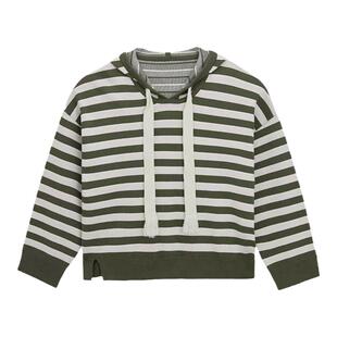 unbleu连帽针织衫女休闲时尚宽松女装春秋新款红色毛衫条纹上衣