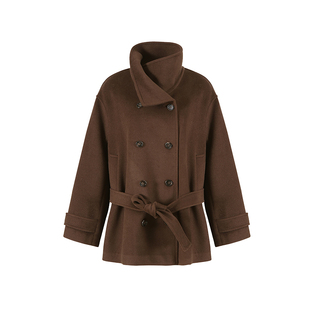 范洛Fano 复古宽松立领翻领百搭双排扣系腰带呢大衣女冬毛呢外套