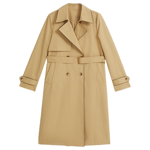 YINER音儿专选2025春季新款复古优雅翻领双排扣中长款风衣外套