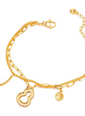 小众设计高级感cnc龙鳞葫芦手链 越南沙金福字葫芦双线手链女